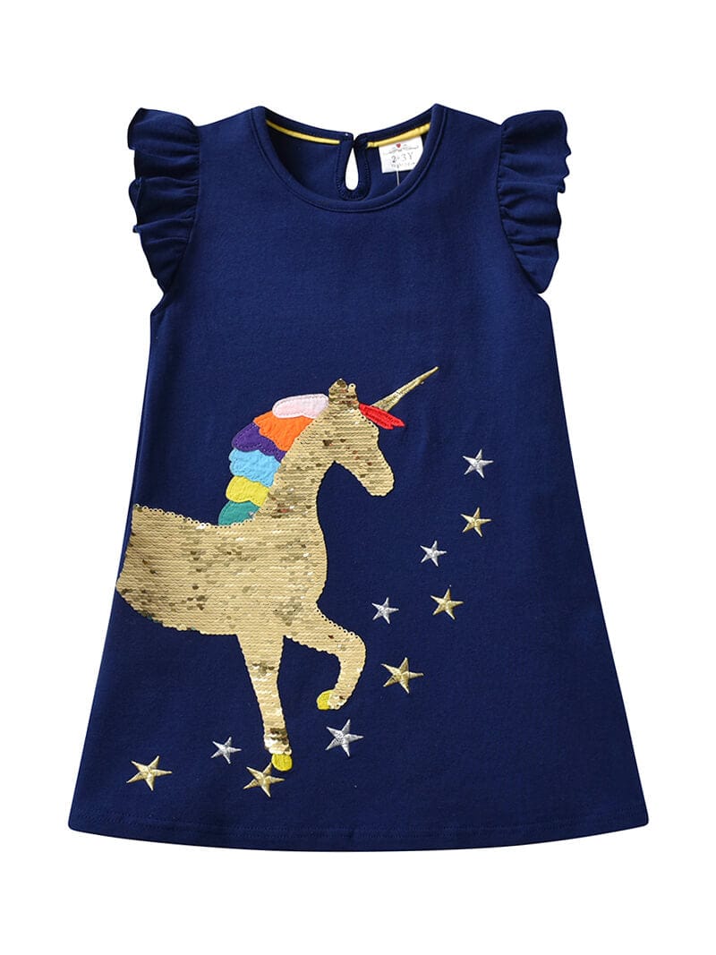 Glitter Unicorn Navy Dress - Girl Vikita Glitter Unicorn Navy Dress - Girl Vikita