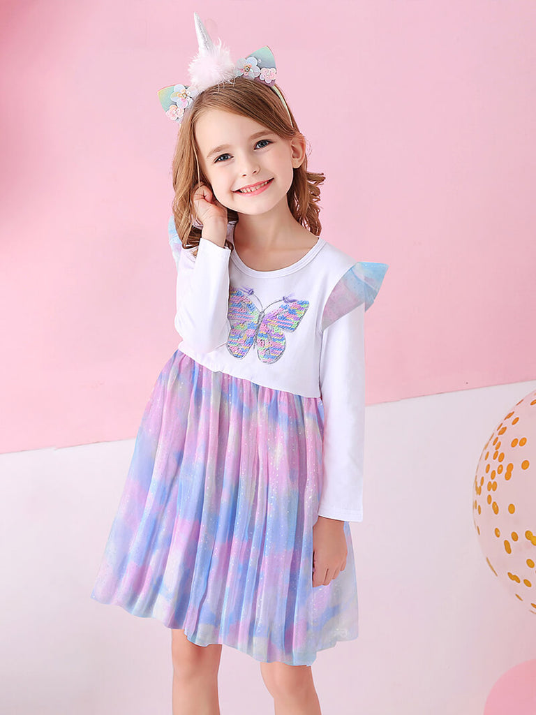 Butterfly Jersey Long Sleeve Tutu Dress