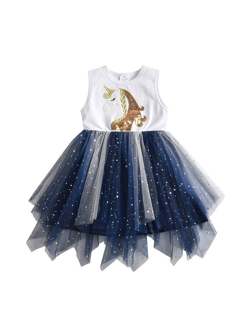 buy a black dress Girls Sleeveless Pink Striped Unicorn Tutu Dress – 100 Unicorns main image 1