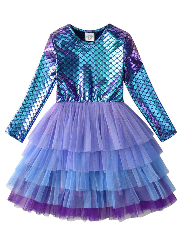 blue and purple tutu dress 3/4 Sleeve Sequin Tutu Dress in Turquoise and Purple