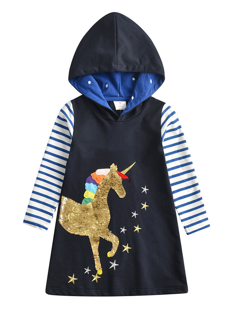 Navy Blue Hoodie Sweatshirt Dress