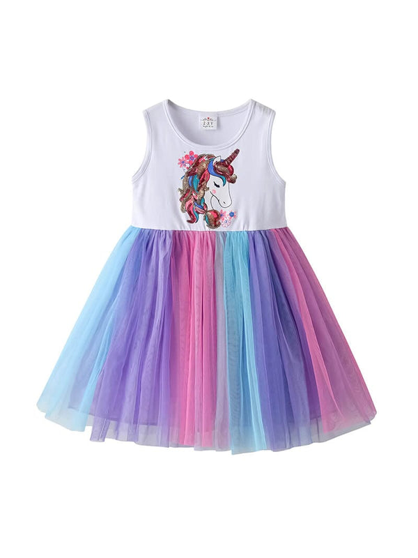 Ombre Rainbow Unicorn Tulle Dress Tutu Dress Vikita