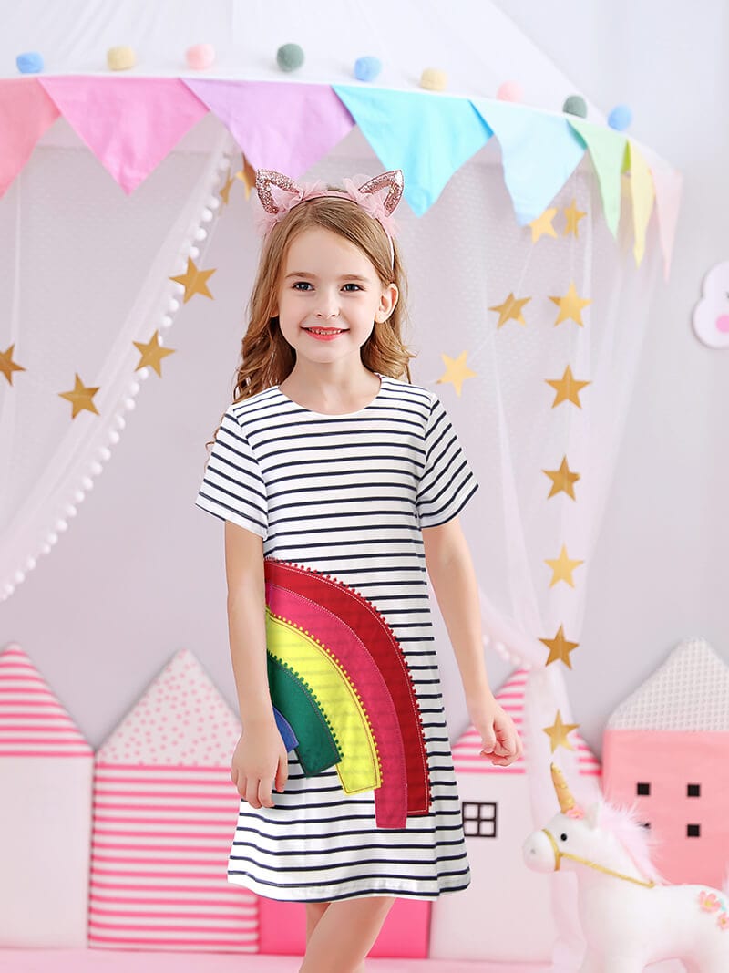 Zebra Stripe Rainbow Dress Casual Dress Vikita