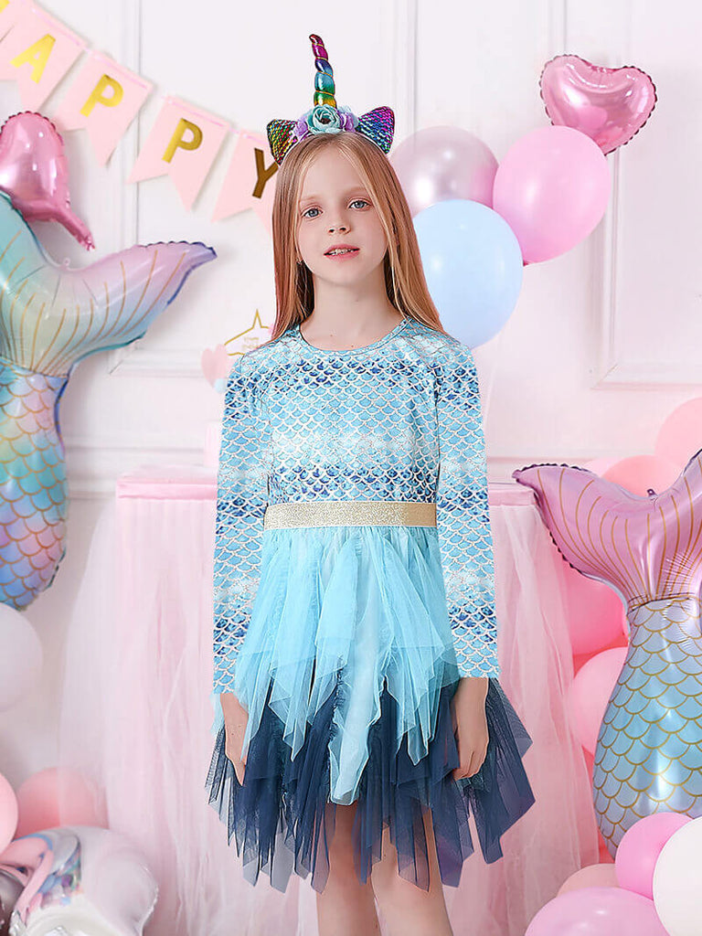 Long Sleeve Blue Tutu Dress - Mermaid