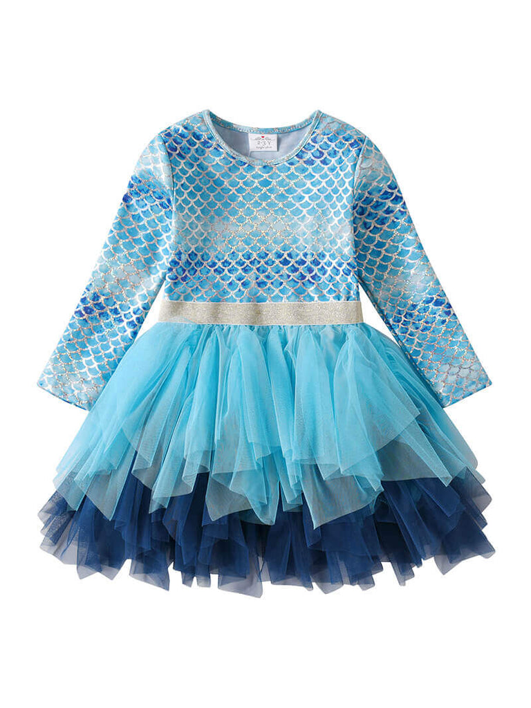 Long Sleeve Blue Tutu Dress - Mermaid